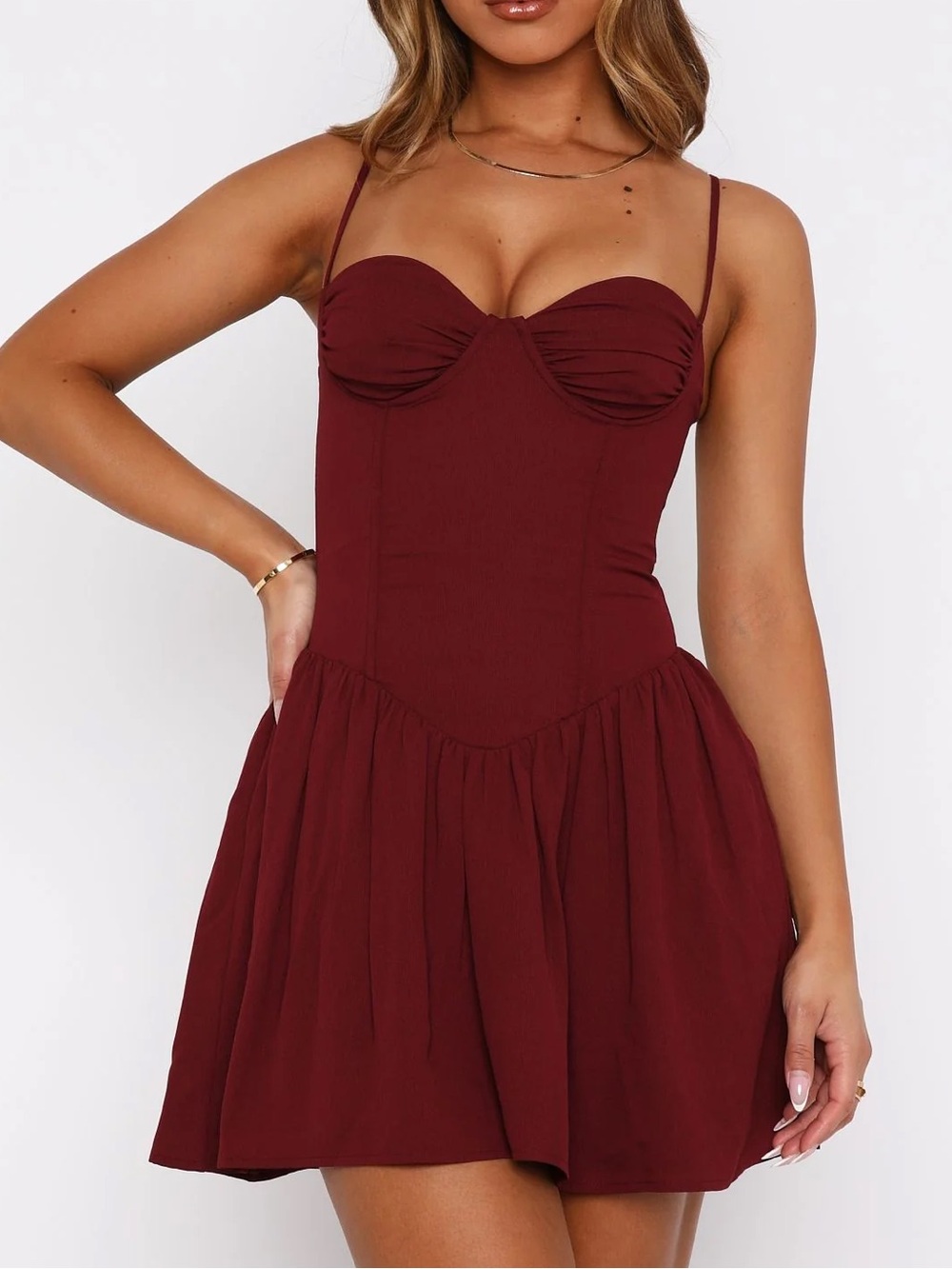 Burgundy Spaghetti Strap Mini Dress